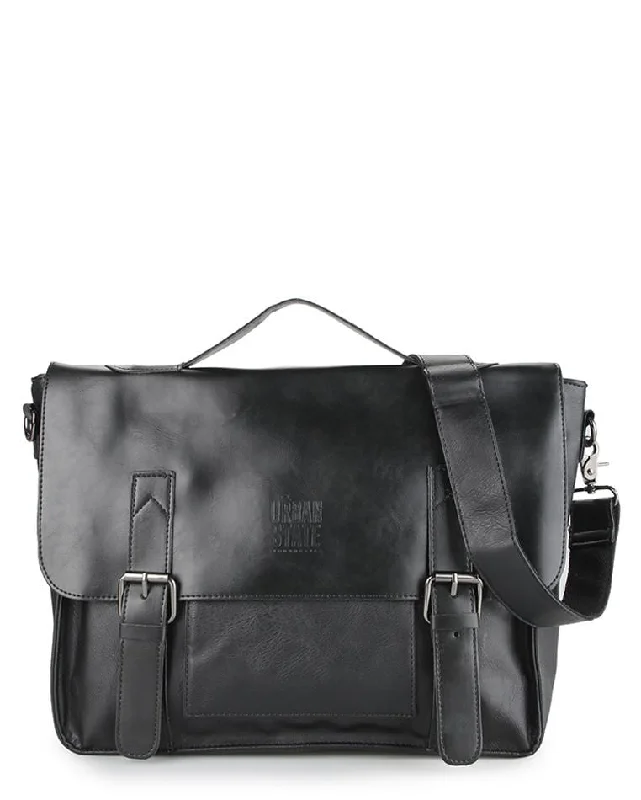 Laptop bag with a separate compartment for tablets and accessoriesDistressed Leather Office Bag - Black