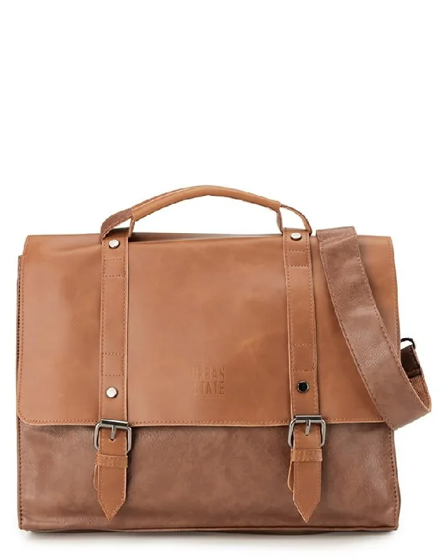 Laptop bag with a built-in USB charging port for on-the-go powerDistressed Leather Compact Office Bag - Camel