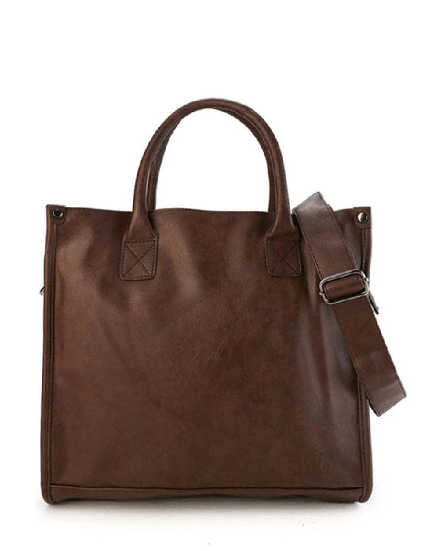 Designer laptop bag with a unique pattern or color for fashion-conscious individualsDistressed Leather Commuter Tote Bag - Dark Brown