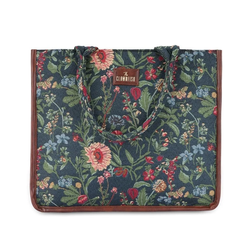 Waterproof laptop bag with a rain cover for outdoor enthusiastsTHE CLOWNFISH Ambrosia Series Tapestry Fabric 14 inch Laptop Bag Handbag For Women Box Bag Tote Office Bag (Navy Blue-Floral)