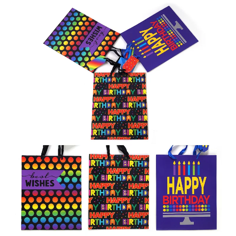 Hand - painted ceramic shopping and gift bags for artisanal gifts3Pk Large Birthday Typography Dots Printed Bag, 4 Designs