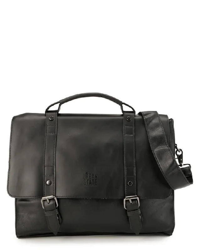 Soft-sided laptop bag with a magnetic closure for easy accessDistressed Leather Compact Office Bag - Black