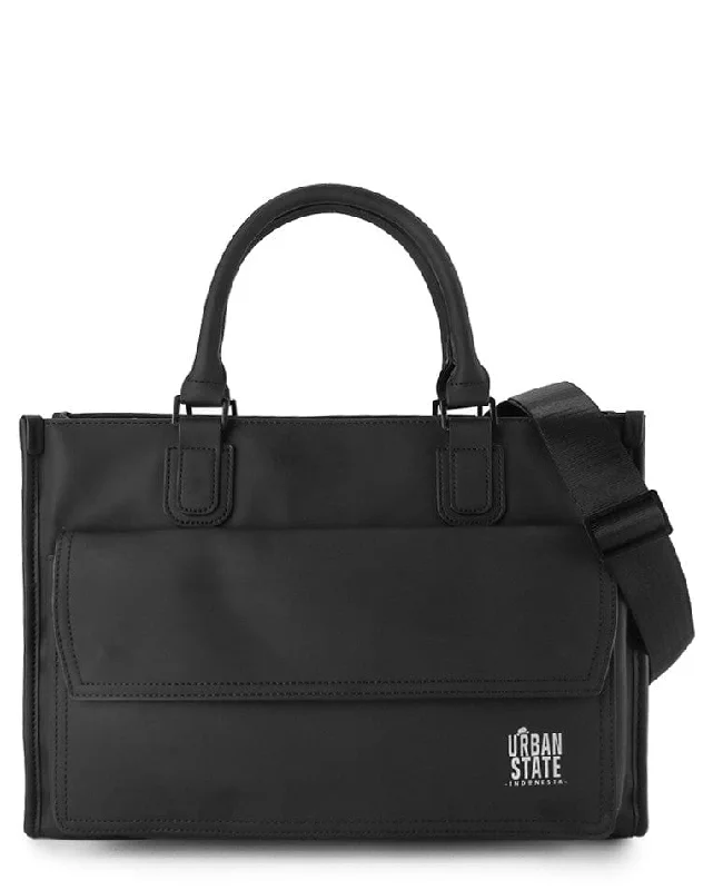 Vintage-style canvas laptop bag with brass hardware for a classic lookCoated Dry League Flap Laptop Bag - Black