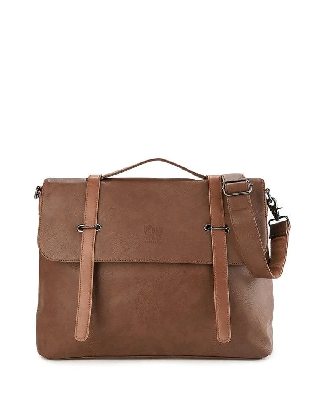 Minimalist laptop bag with a sleek design for modern professionalsDistressed Leather Commuter Messenger Bag - Camel