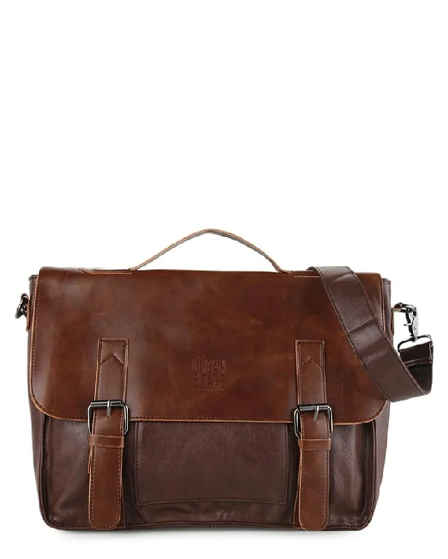 Soft-sided laptop bag with a magnetic closure for easy accessDistressed Leather Office Bag - Dark Brown