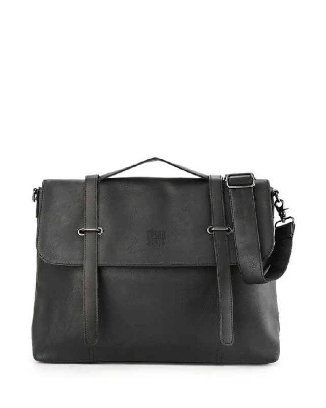 Laptop bag with a separate compartment for tablets and accessoriesDistressed Leather Commuter Messenger Bag - Black