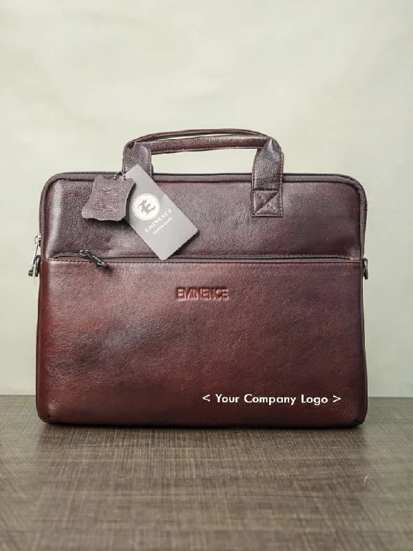 Waterproof and shockproof laptop bag for rugged useLaptop Bag in Leather with Sleck Pattern - Dark Brown - BCG0016