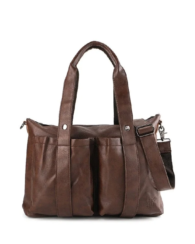 Convertible laptop bag that can be used as a backpack or briefcaseDistressed Leather Carryall Messenger Bag - Dark Brown