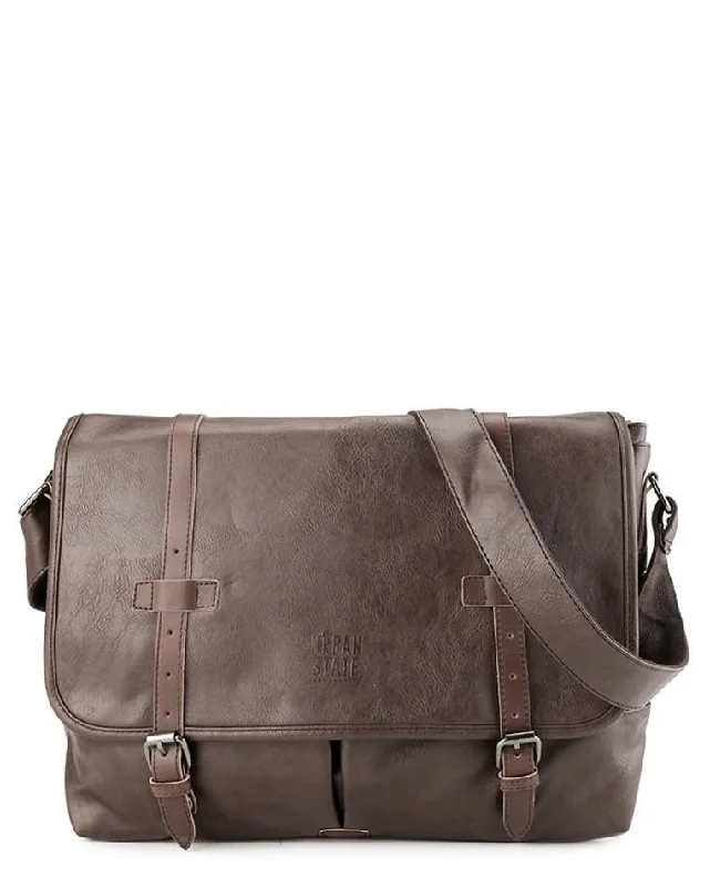 Laptop bag with a separate compartment for tablets and accessoriesDistressed Leather Nomad Messenger Bag - Dark Brown