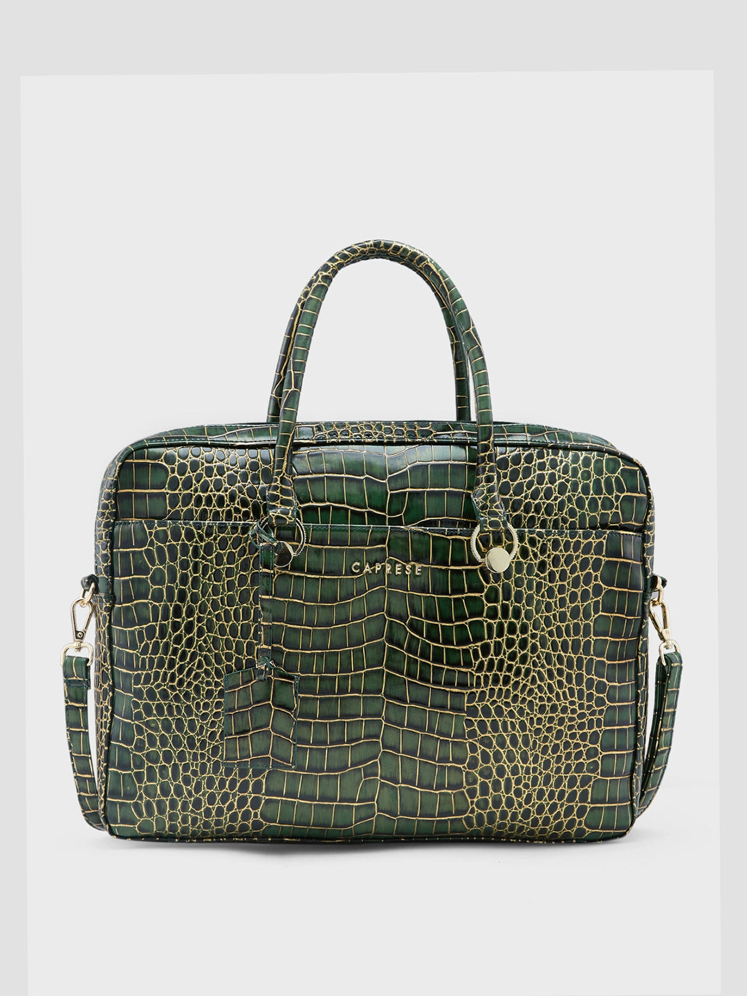 Military-style laptop bag with MOLLE webbing for attaching extra gearCaprese Miranda Laptop Bag Large Croco Women'S Office Bag Green