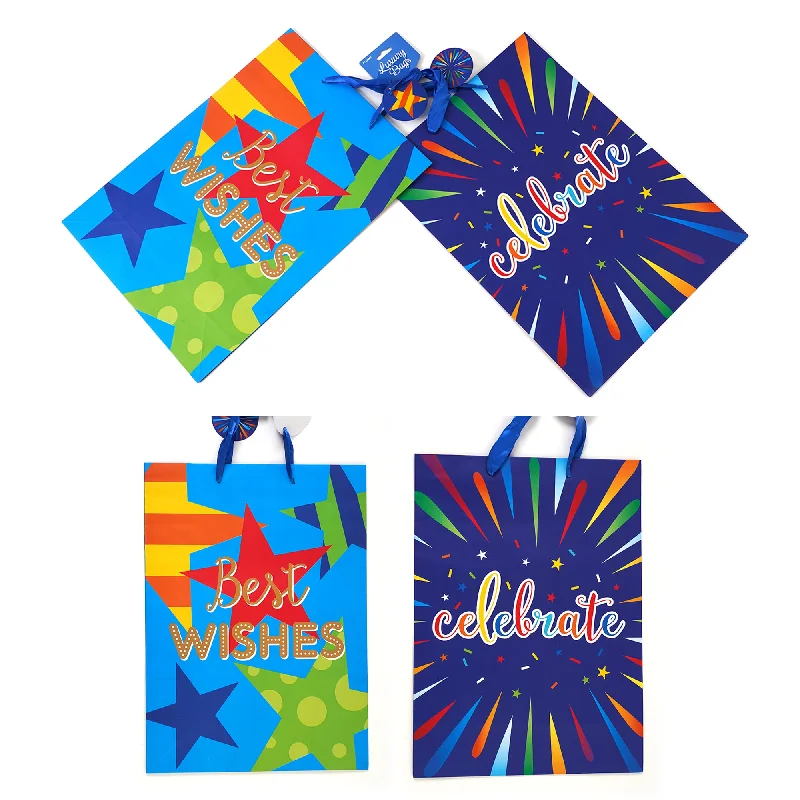 Large - capacity plastic shopping and gift bags with reinforced handles for bulk purchases2Pk Extra Large Birthday Extravaganza Printed Bag, 4 Designs