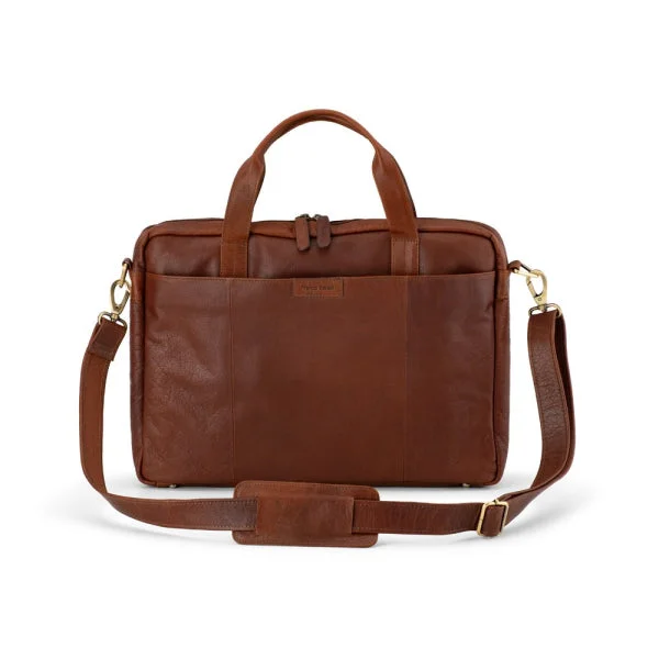 Leather laptop bag with hand-stitched details for a luxury touchFranco Bonini - 15-0024BFK 2 Handle Leather Briefcase w Shoulder strap - Cognac