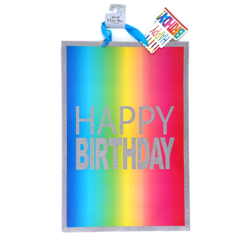 Large - capacity plastic shopping and gift bags with reinforced handles for bulk purchasesSuper Giant Birthday Vertical Rainbow Glitter Gift Bag