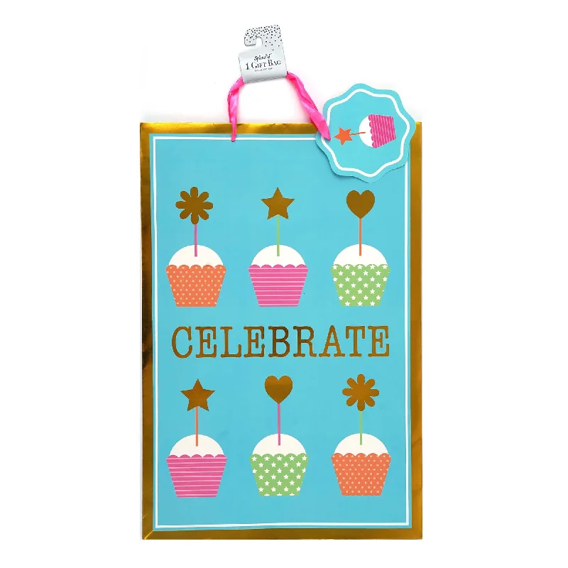 Reusable canvas shopping and gift bags with custom - printed logos for corporate giftsSuper Giant Birthday Celebrate W/Cupcakes! Hot Stamp Gift Bag