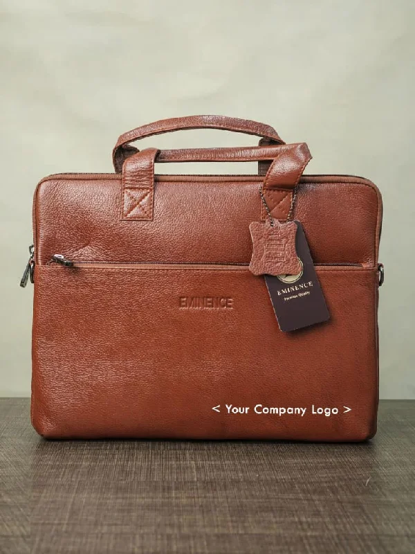 Laptop bag with a separate compartment for tablets and accessoriesLaptop Bag in Leather with Sleck Pattern - Light Brown - BCG0015