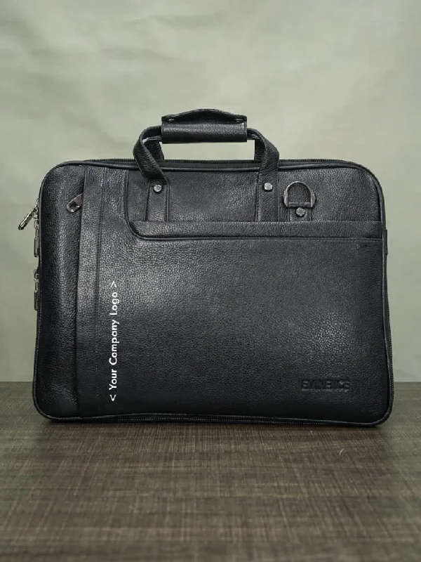 Expandable laptop bag to accommodate additional itemsLaptop Bag in Leather with Expandable Sleek -Black - BCG0011