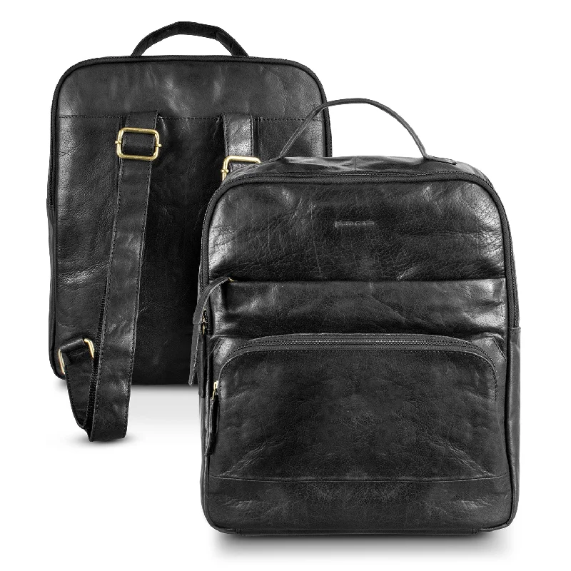 Large-capacity leather laptop bag with multiple compartments for business executivesPierre Cardin Leather Backpack