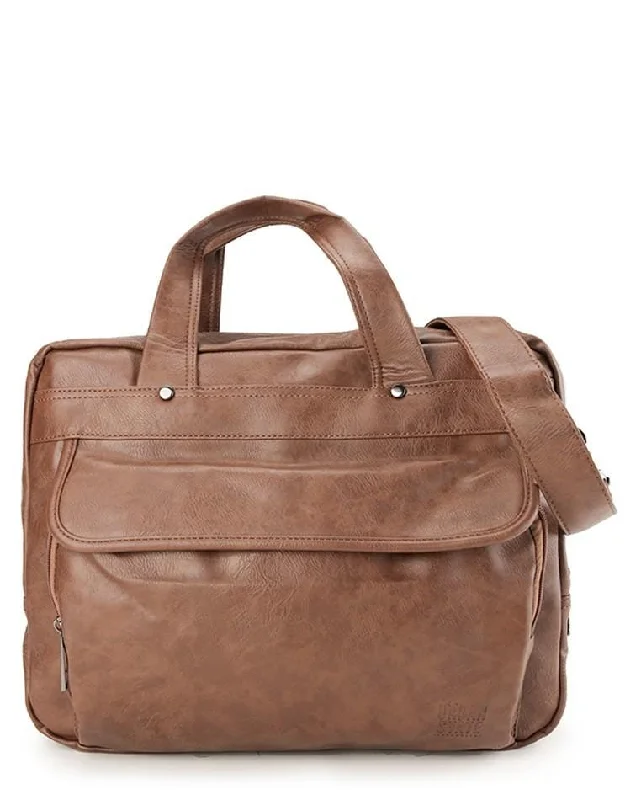 Designer laptop bag with a unique pattern or color for fashion-conscious individualsDistressed Leather Laptop Tote Bag - Camel