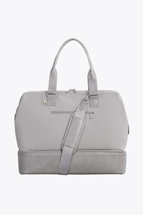 Designer - branded leather travel bag for luxury business travelersThe Weekender in Grey