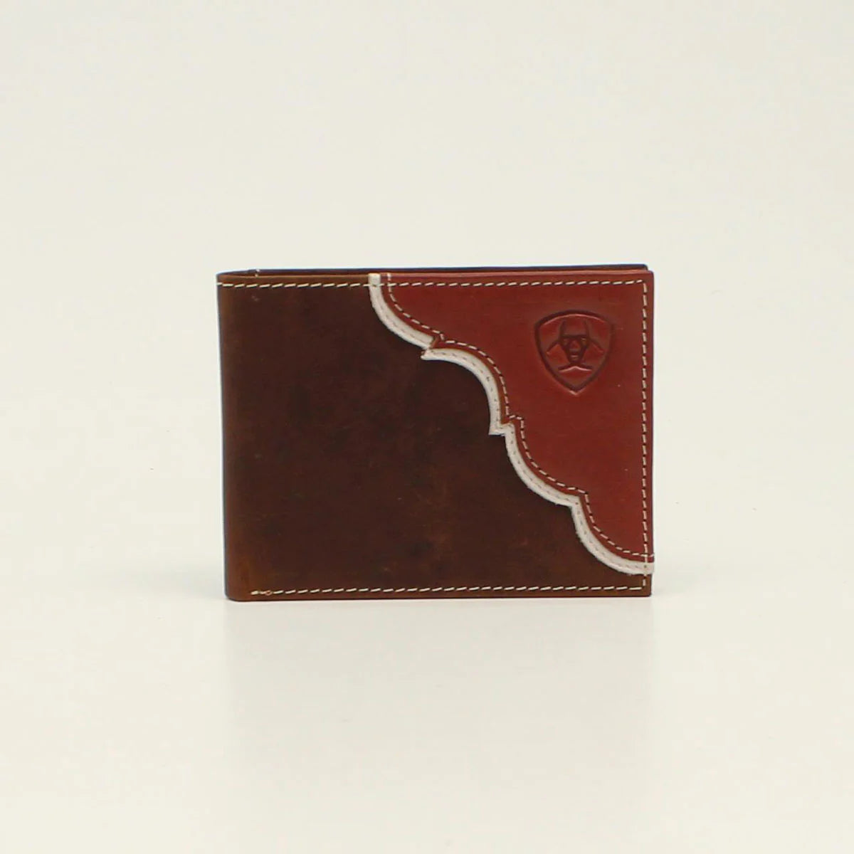 Luxury leather money clips with card slotsARIAT Men's Brown w/ Tan Overlay and Embossed Shield Logo Wallet