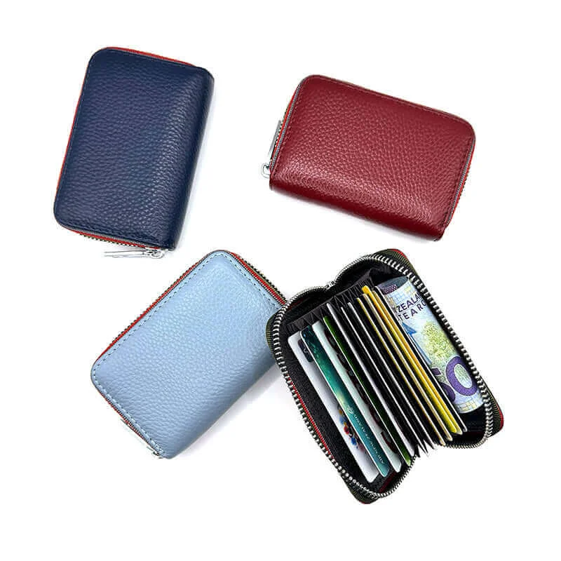 Vintage-style money clips for collectorsRFID Leather Card Holder | Colorful Woven Edge Design