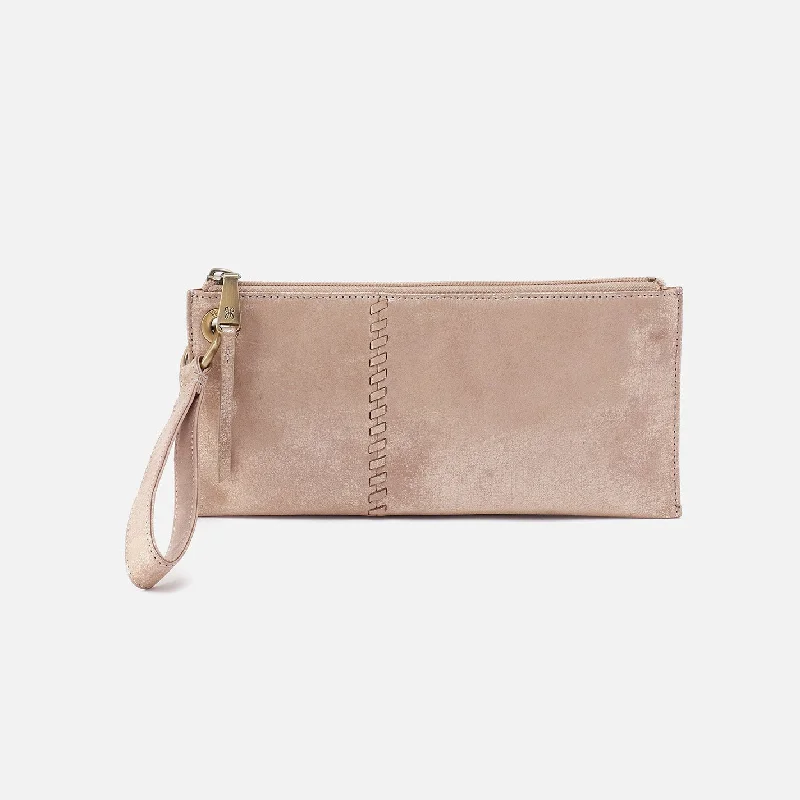 Luxury leather money clips with card slotsVida Wristlet In Metallic Leather - Gilded Beige