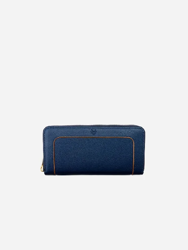 Vintage-style money clips for collectorsWilton Vegan Leather Zipped Purse | Navy & Orange