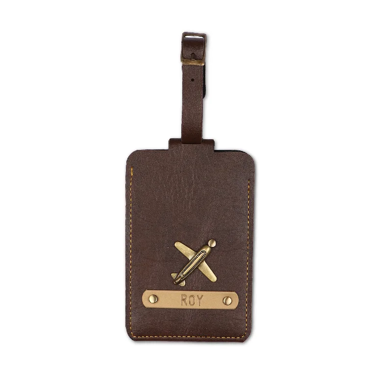 Cowhide Leather Passport Covers & Wallets with a Rustic Western LookDark Brown Luggage Tag - ID slot