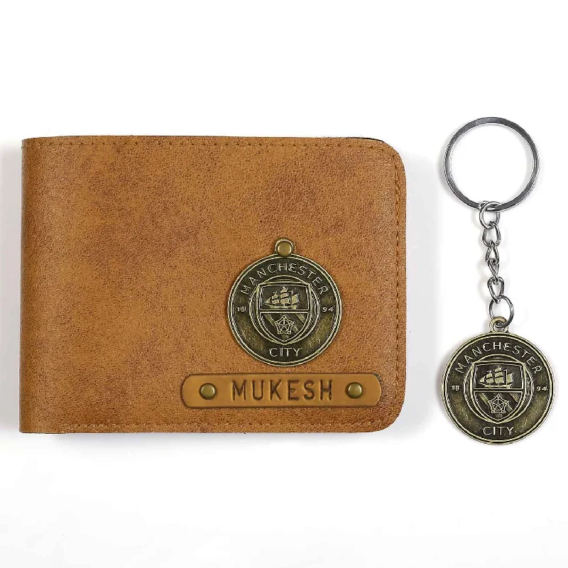 Cowhide Leather Passport Covers & Wallets with a Rustic Western LookPersonalised Mens Wallet - Manchester City