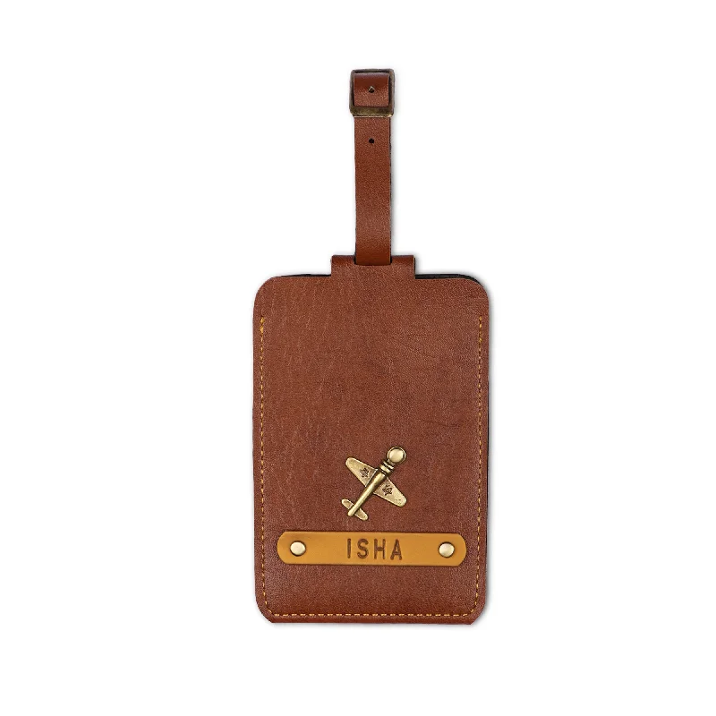 Monogrammed Leather Passport Covers & Wallets as Personalized GiftsTan Luggage Tag - ID slot