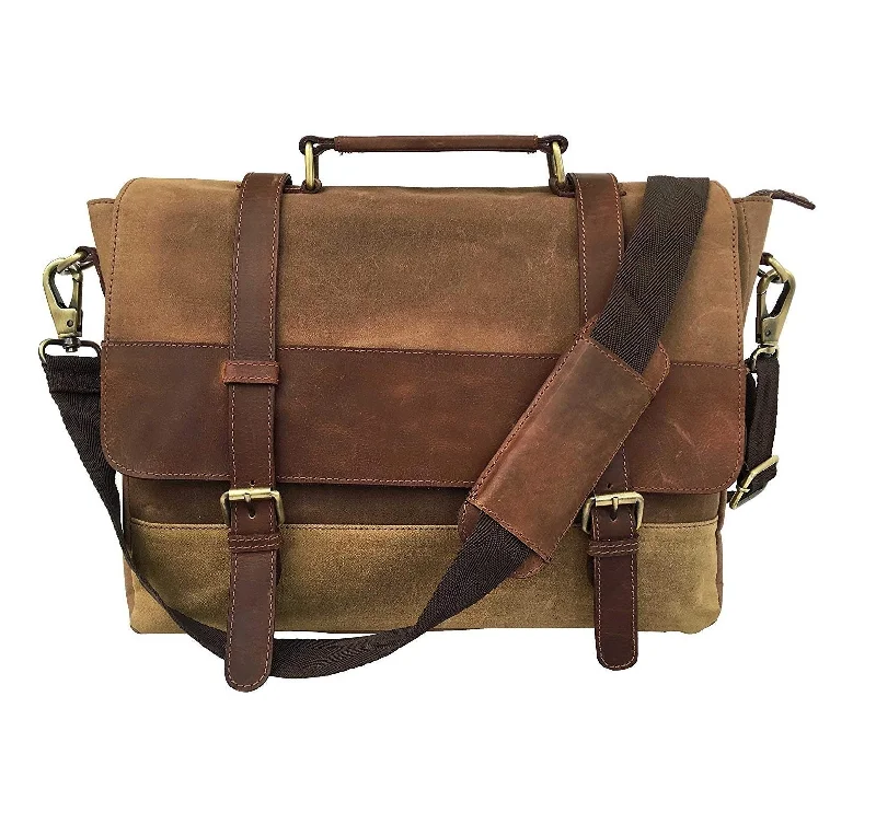 Briefcases with built-in charging portsWaxed Canvas Leather Bag