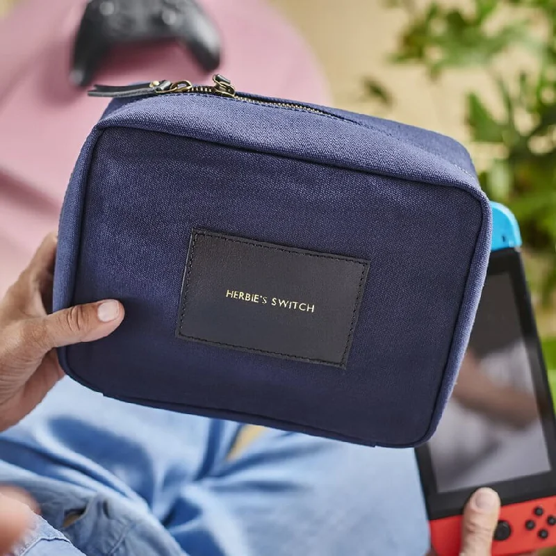 Travel bag with a built - in power bank charger for on - the - go device chargingCanvas and Leather Nintendo Switch Case