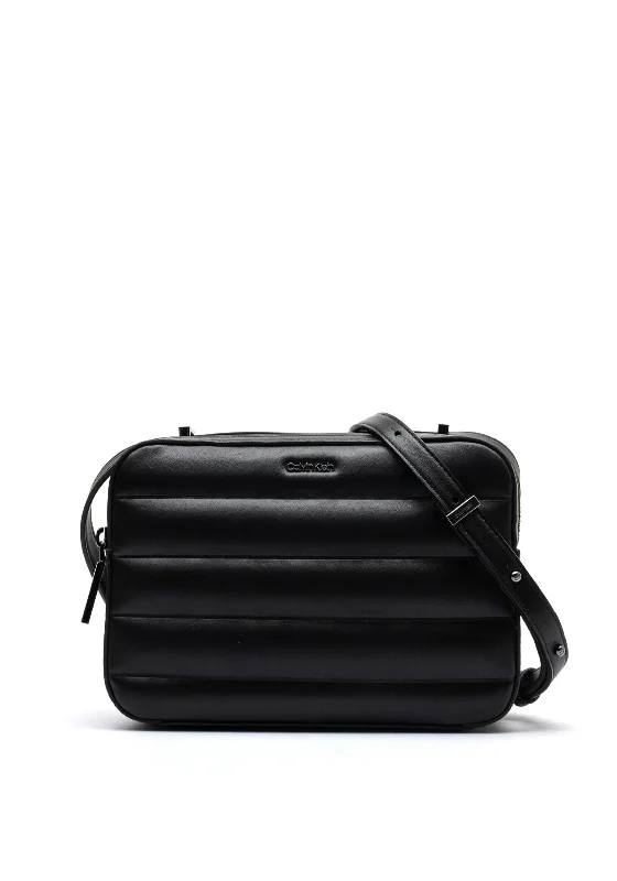 Men's crossbody bag with a padded laptop sleeve for commutingCalvin Klein Quilted Stripe Crossbody Bag, Black