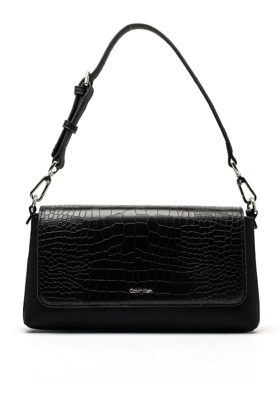 Men's crossbody bag with a padded laptop sleeve for commutingCalvin Klein Faux Croc Convertible Shoulder Bag, Black