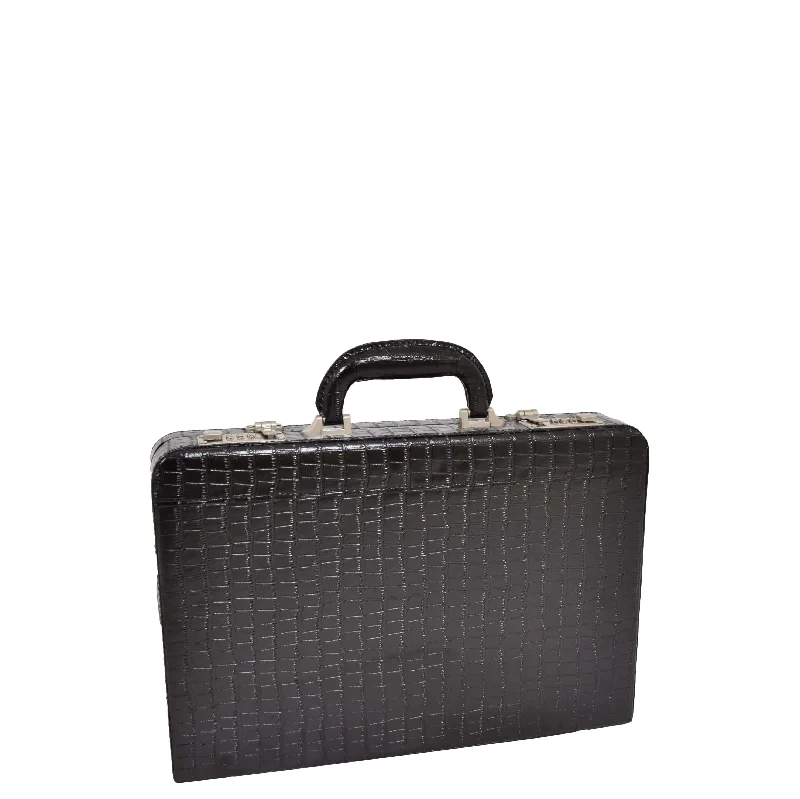 Vintage-style briefcases for a classic lookCroc Print Attache Briefcase Classic Faux Leather Bag C521 Black Small