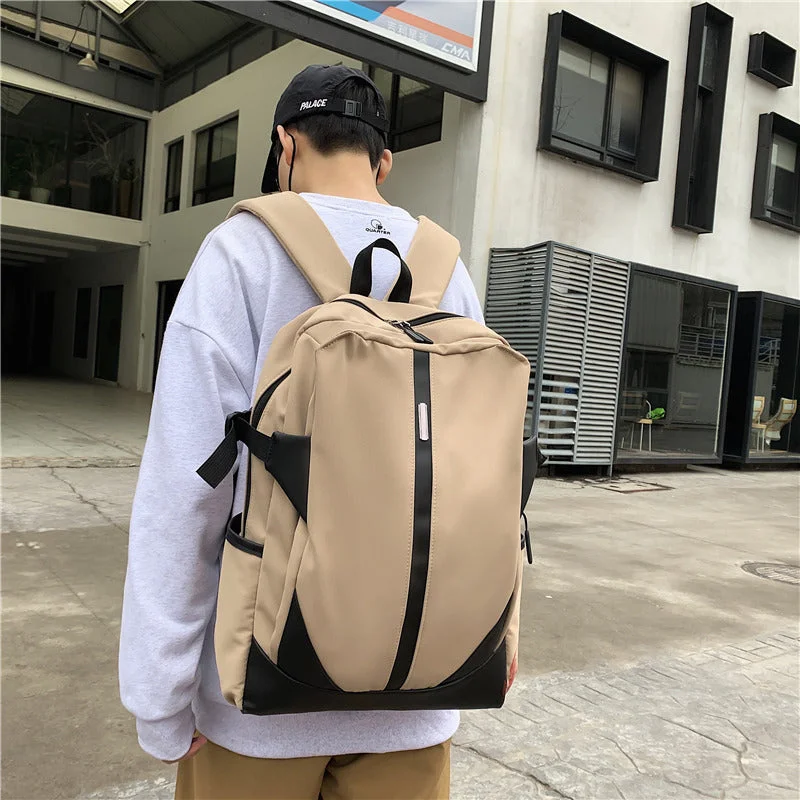 Men's leather backpack with vintage-style brass hardware for business useFashion Simple Large Capacity Solid Color Backpack