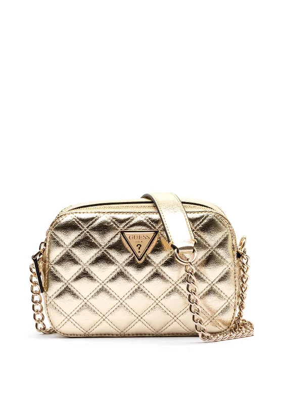 Designer men's crossbody bag with a unique pattern or logoGuess Guilly Quilted Crossbody Camera Bag, Gold