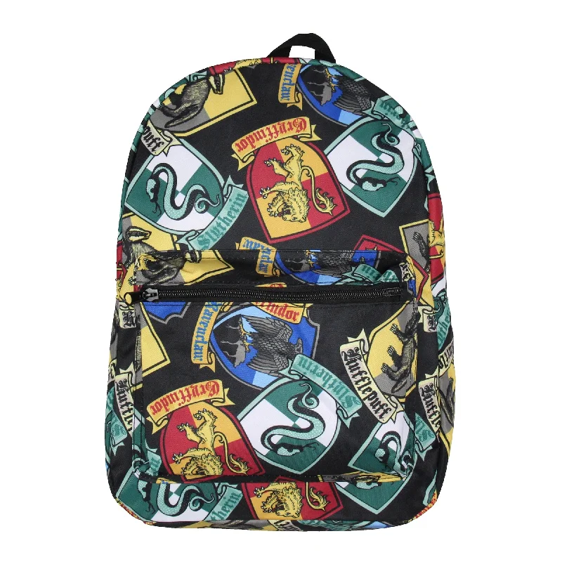 Soft - sided travel bag with reinforced corners for durabilityHarry Potter Backpack Hogwarts Houses Crest All Over Print Laptop Travel Backpack - One Size