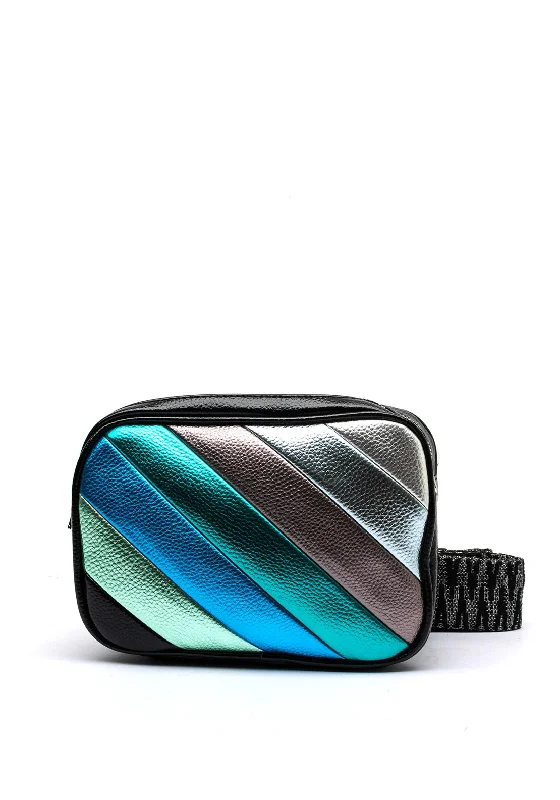 Convertible men's crossbody bag that can be worn as a shoulder bagZen Collection Metallic Striped Crossbody Bag, Black