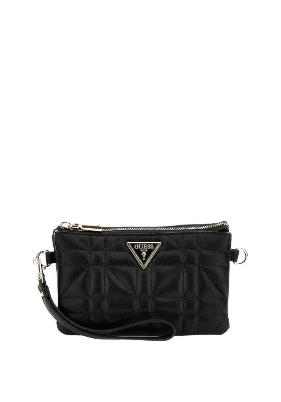 Men's leather crossbody bag with antique brass hardware for a vintage lookGuess Latona Quilted Mini Crossbody Bag, Black