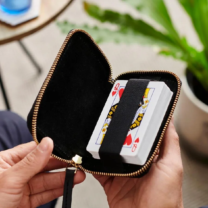 Travel bag with a retractable garment rack for easy unpackingLeather Single Playing Card Holder With Cards