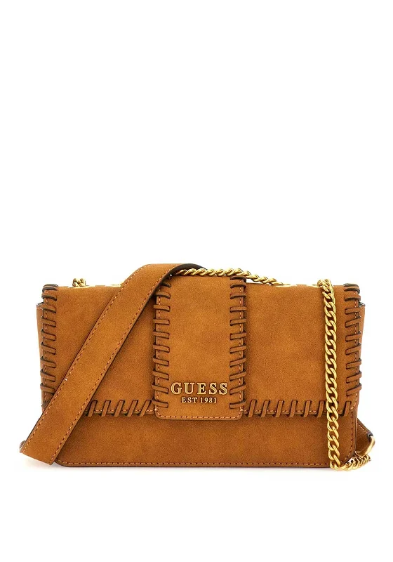 Men's crossbody bag with a padded laptop sleeve for commutingGuess Libera Suede Leather Crossbody Bag, Cognac