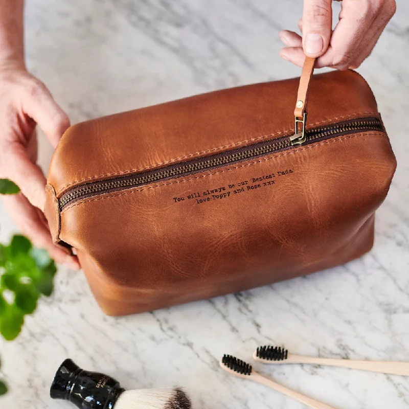 Soft - sided travel bag with reinforced corners for durabilityLuxe Leather Wash Bag With Personal Message