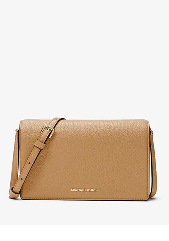 Designer men's crossbody bag with a unique pattern or logoMICHAEL Michael Kors Jet Set Pebbled Leather Crossbody Bag, Camel