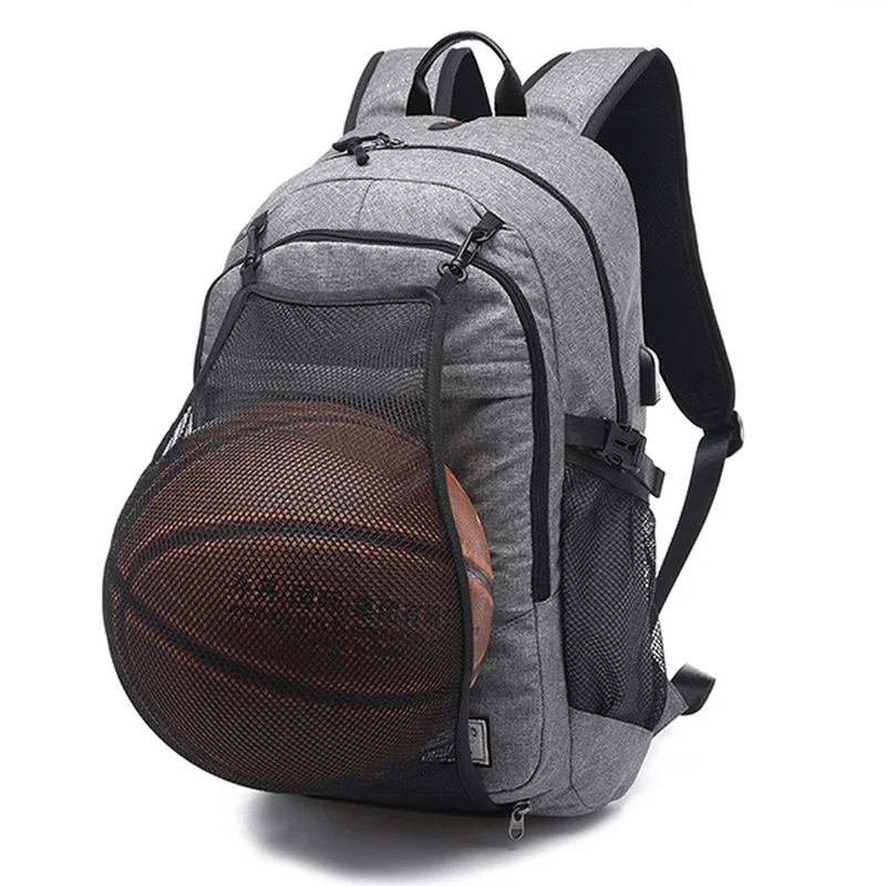 Men's waterproof backpack with adjustable sternum strap for long treksMen Canvas Multifunction Sport Bag Casual Rucksack 17" Basketball Backpack with USB Charging Port