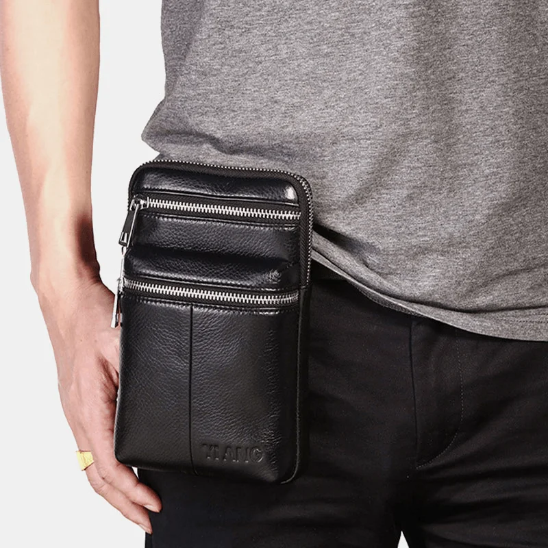 Compact men's crossbody bag for everyday carryMen Genuine Leather Belt Bag Casual Crossbody Bag Shoulder Bag