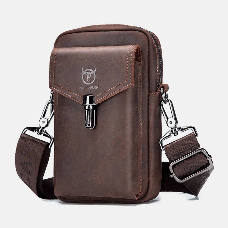 Minimalist men's crossbody bag with a single compartment for simplicityMen Genuine Leather Large Capacity Vintage 6.5 Inch Phone Bag Waist Bag Shoulder Bag Crossbody Bag