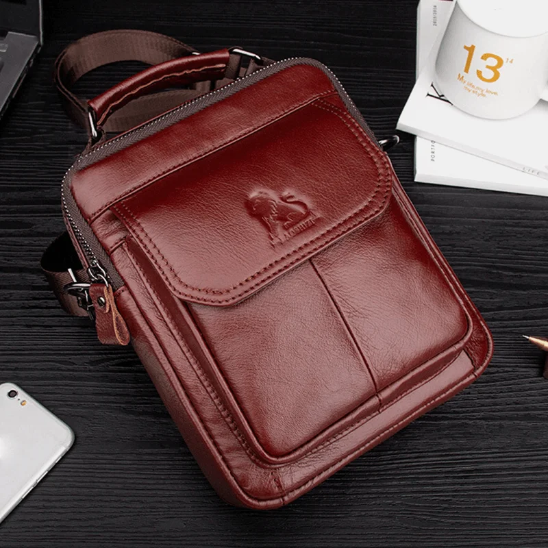 Waterproof nylon men's crossbody bag for outdoor activitiesMen Genuine Leather Retro Business Leather Shoulder Bag Crossbody Bag