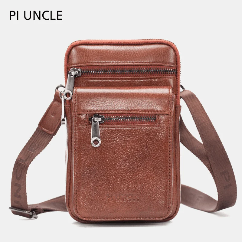 Men's crossbody bag with a hidden anti - theft pocketMen Genuine Leather Waist Bag Crossbody Bag Shoulder Bag