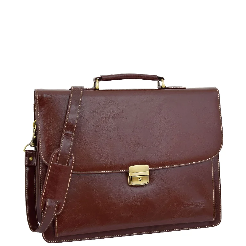 Vintage-style briefcases for a classic lookMens Faux Leather Flap Over Briefcase Windsor Brown